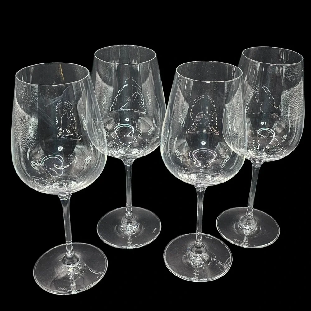 Lenox Crystal Wine Glasses Set of 4 Clear Stemmed Goblets 9